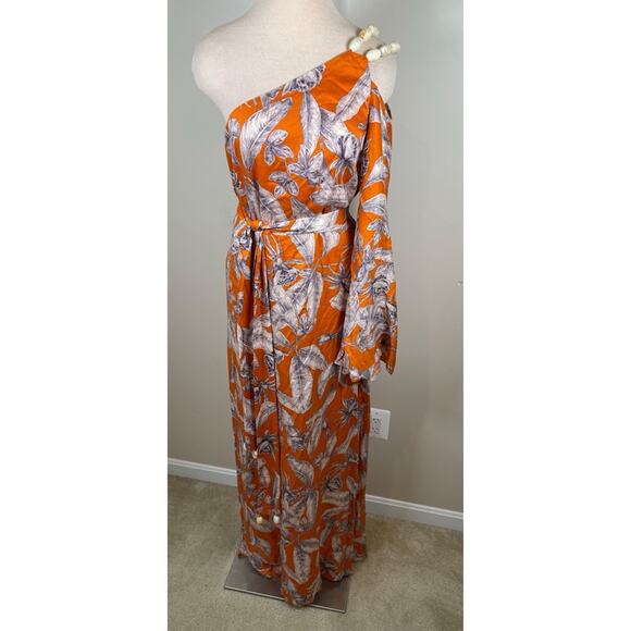 Alexis Randi One Shoulder Floral Maldives Orange Long Sleeve Maxi Dress Size XL - Picture 4 of 14